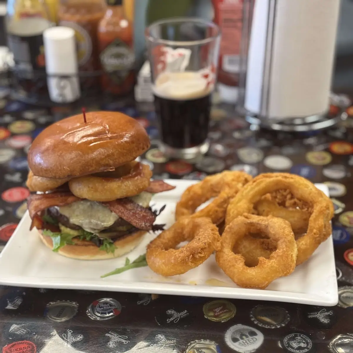 Rodeo Burger with Onion Rings