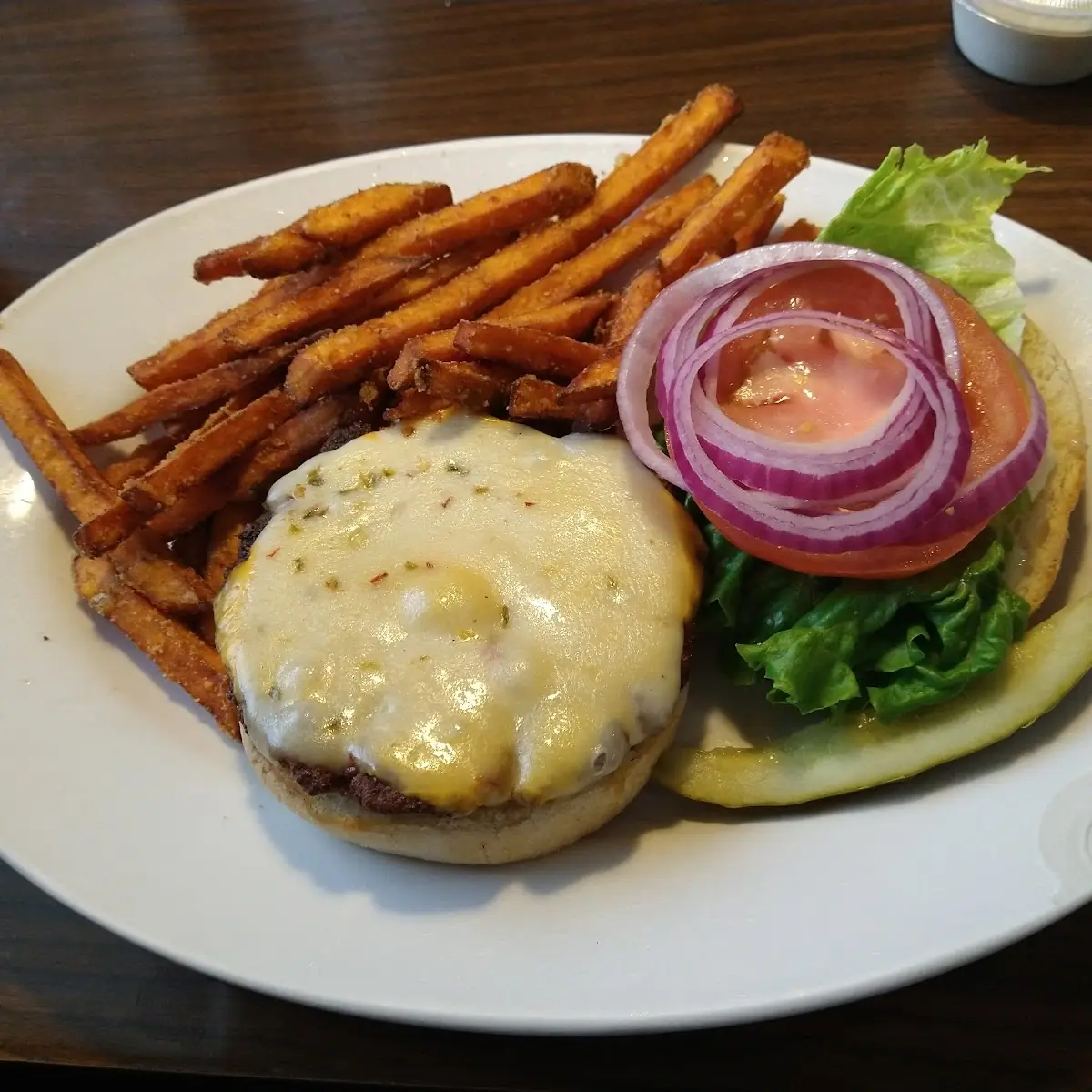 Cowboy Burger and Sweet Potato Fries