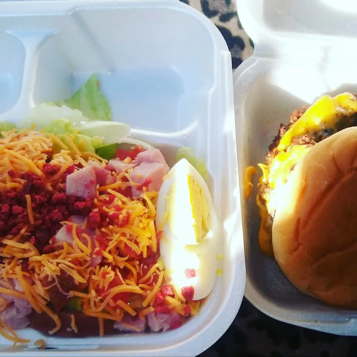 Small Double Cheeseburger and Chef Salad