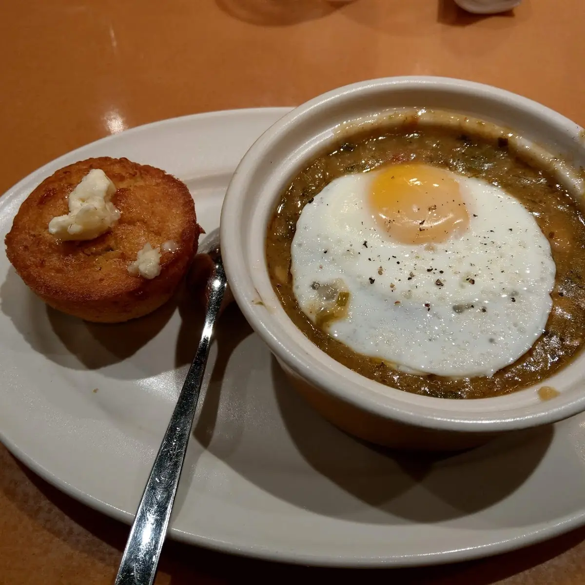 Beef Short Rib Stew with Fried Egg and Corn Bread