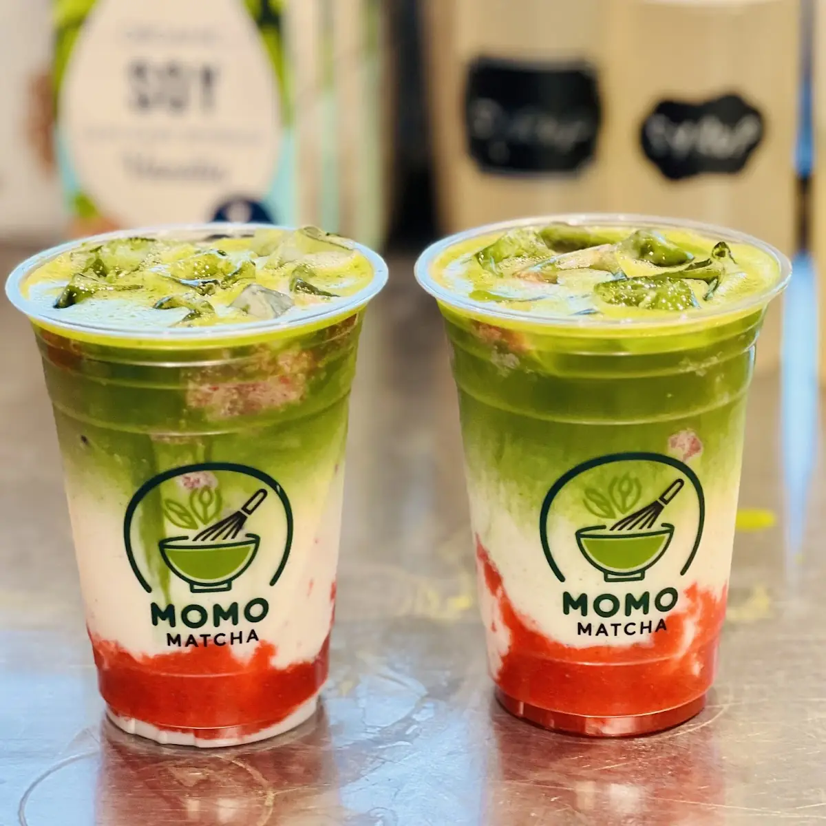 Iced Matcha Strawberry Latte Drinks