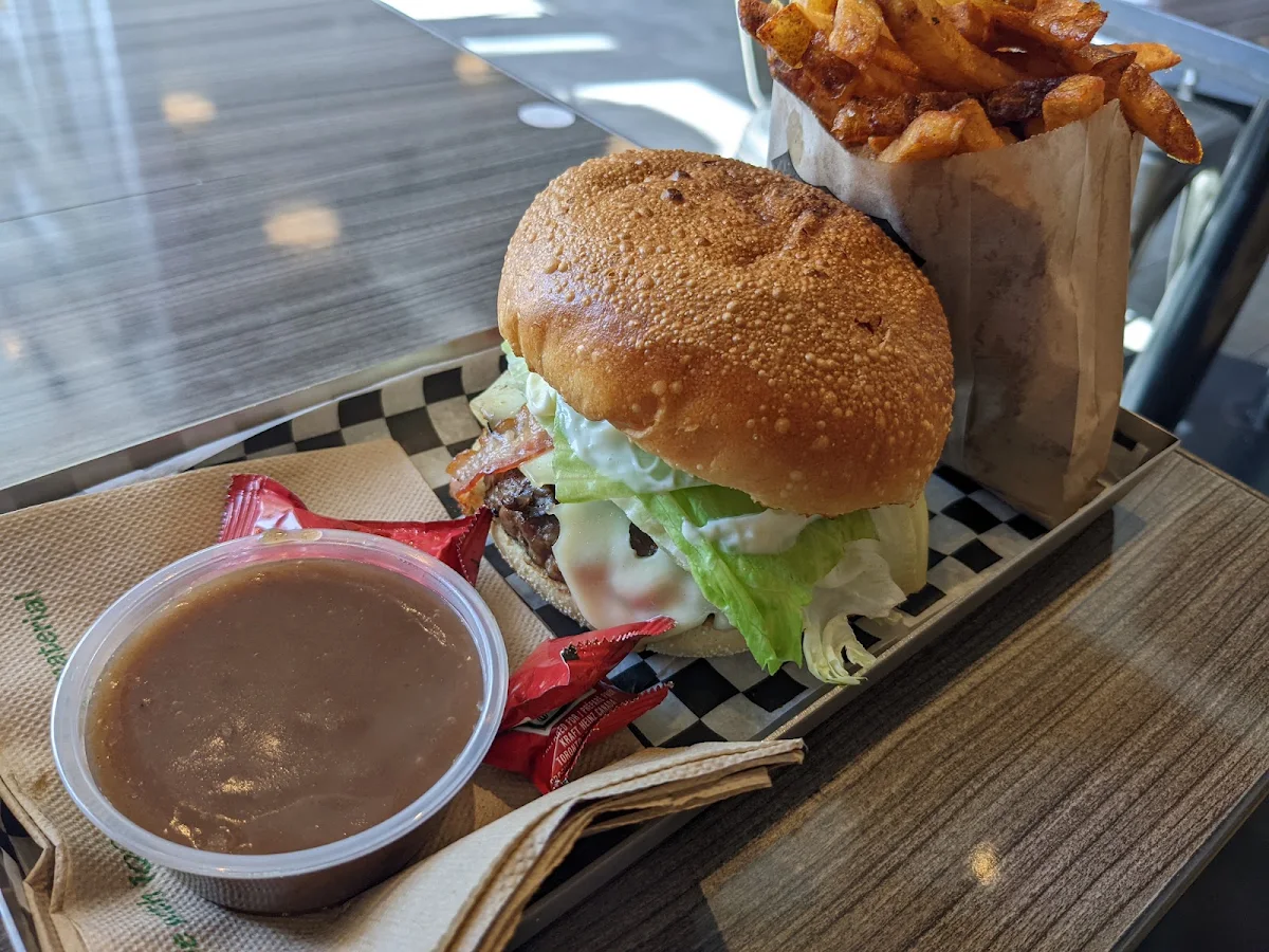 Bacon Cheese Burger with Fries and Gravy, Quesada Burritos & Tacos