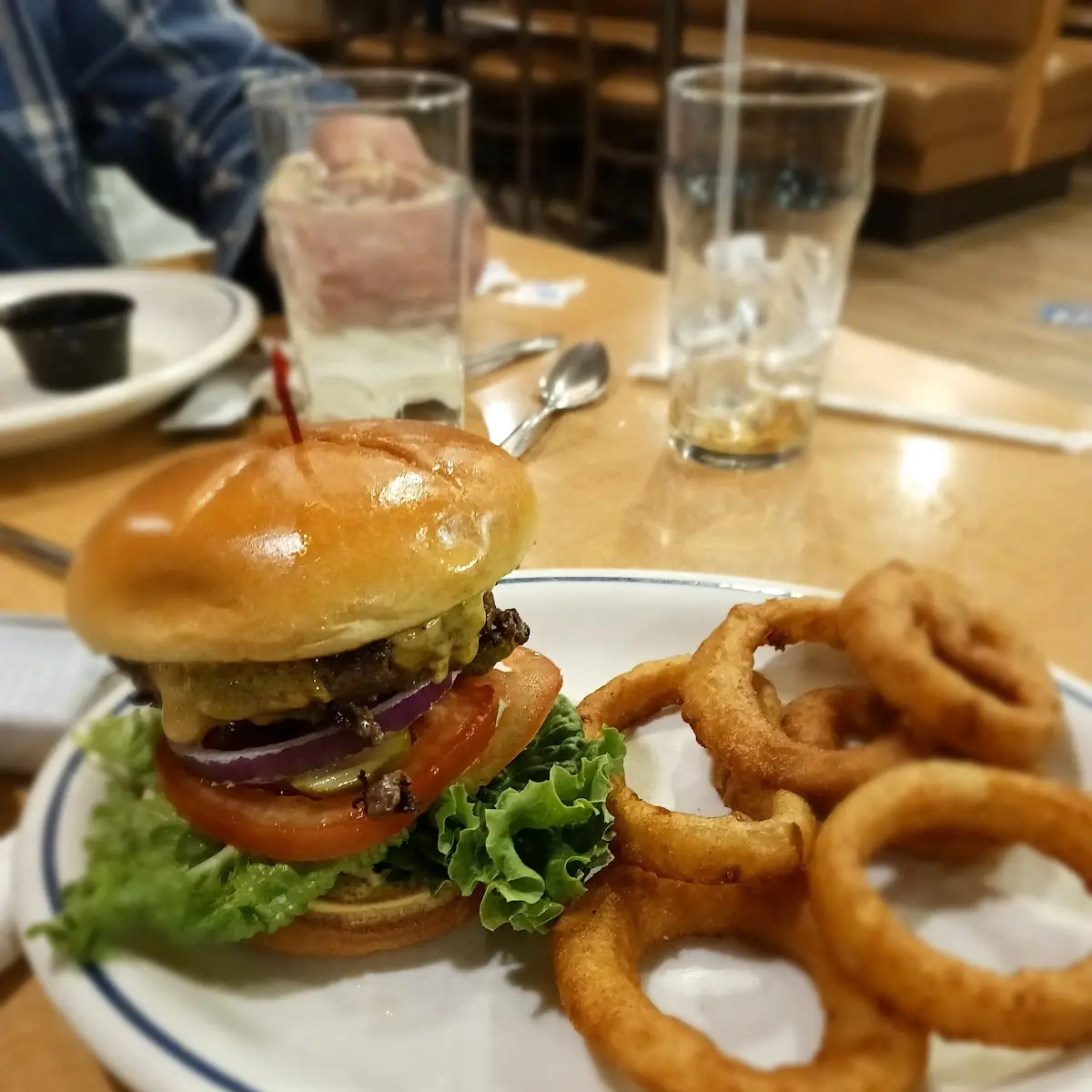 Burger and Onion Rings