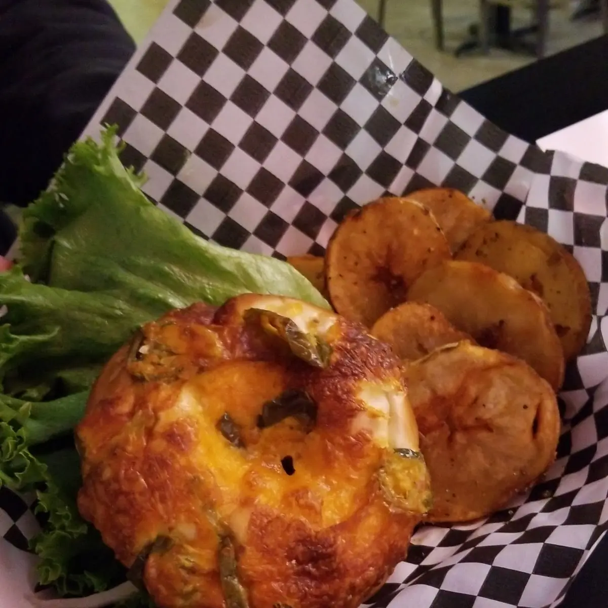 Half Pound Burger on Cheddar Jalapeno Bagel