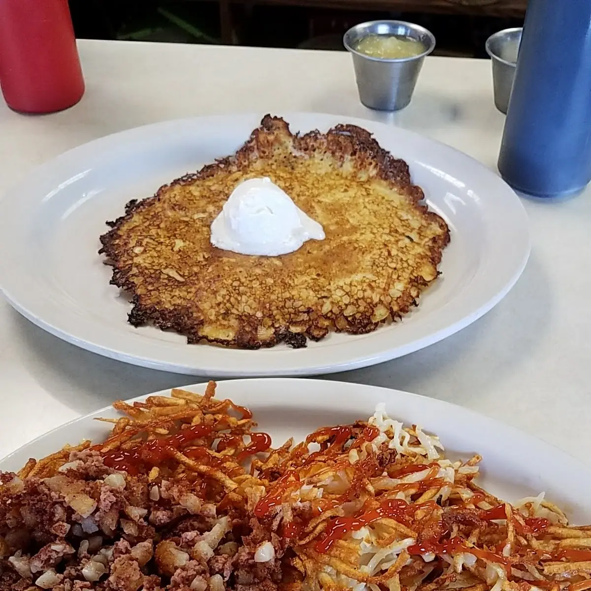 Corned Beef Hash and Eggs and Hash Browns