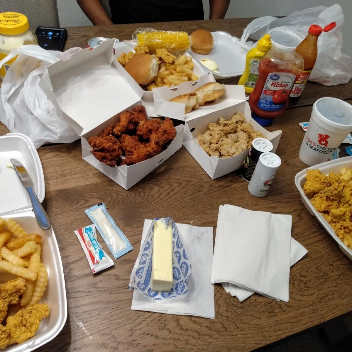 Fried Catfish Nuggets Fried Chicken Fried Gizzards Corn on the Cob and Fries