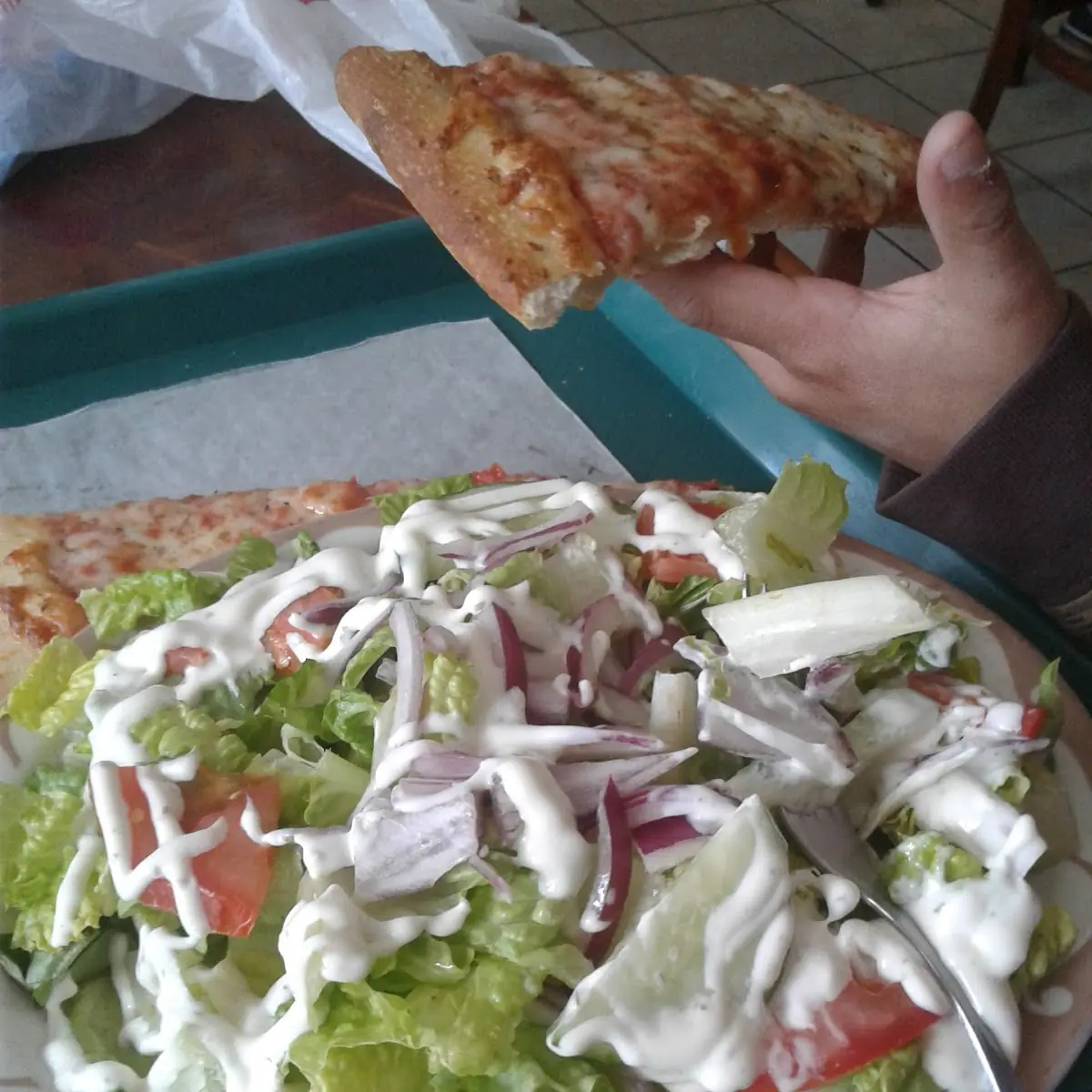 Slice of Pizza and Garden Salad
