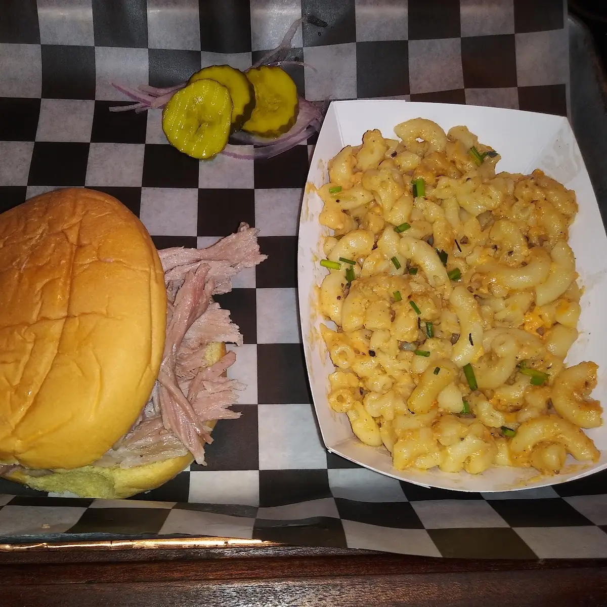 Pulled Pork Sandwich and Smoked Mac and Cheese