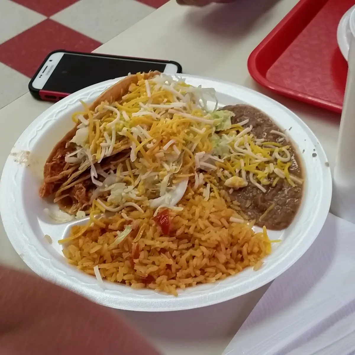 Two Tacos Rice and Beans