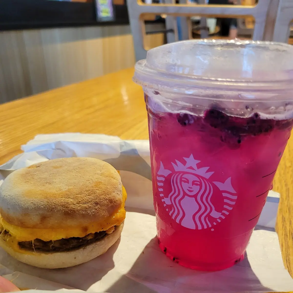 Dragon Fruit Drink & Sausage Cheese Sandwich