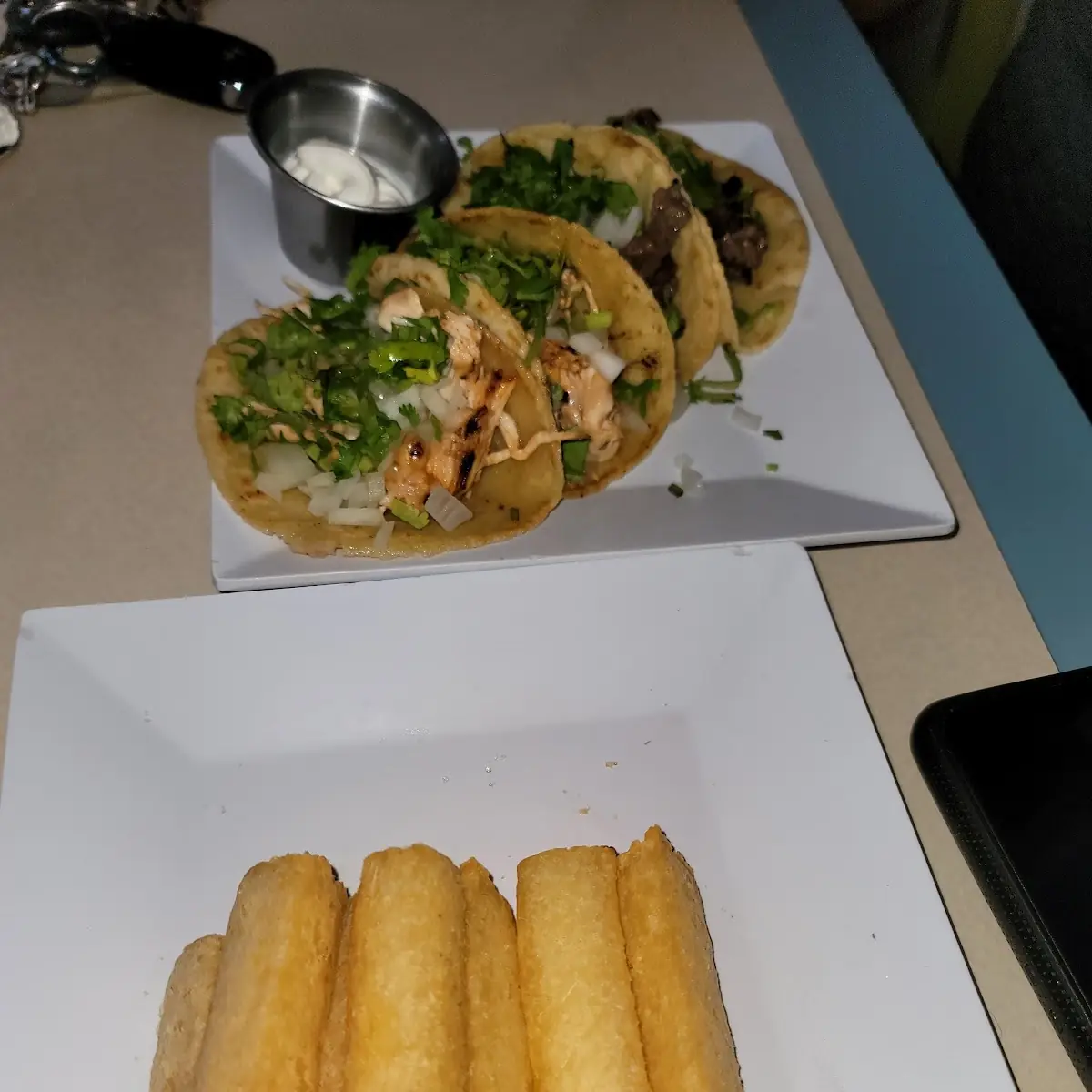 Steak Taco Chicken Tacos and Fries
