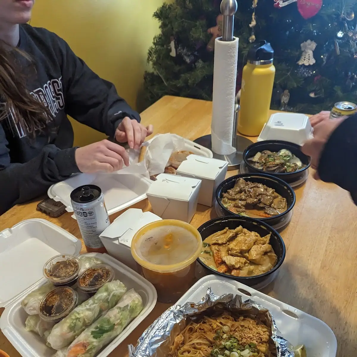 Spring Rolls and Chicken Pad Thai Noodles