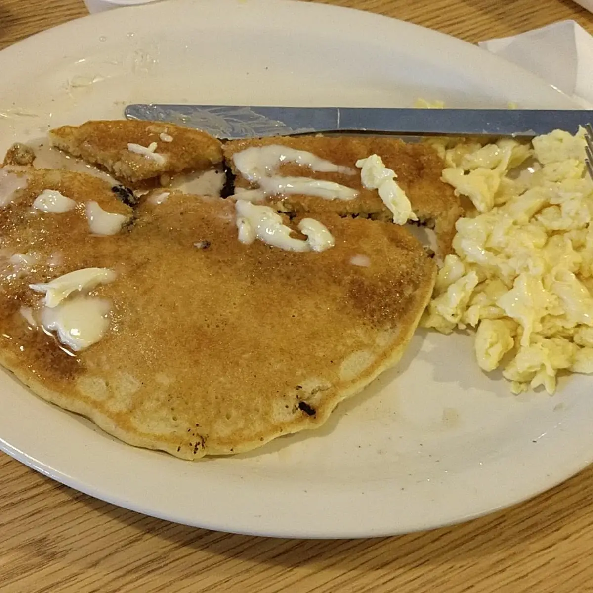 Blueberry Pancakes with Scrambled Eggs