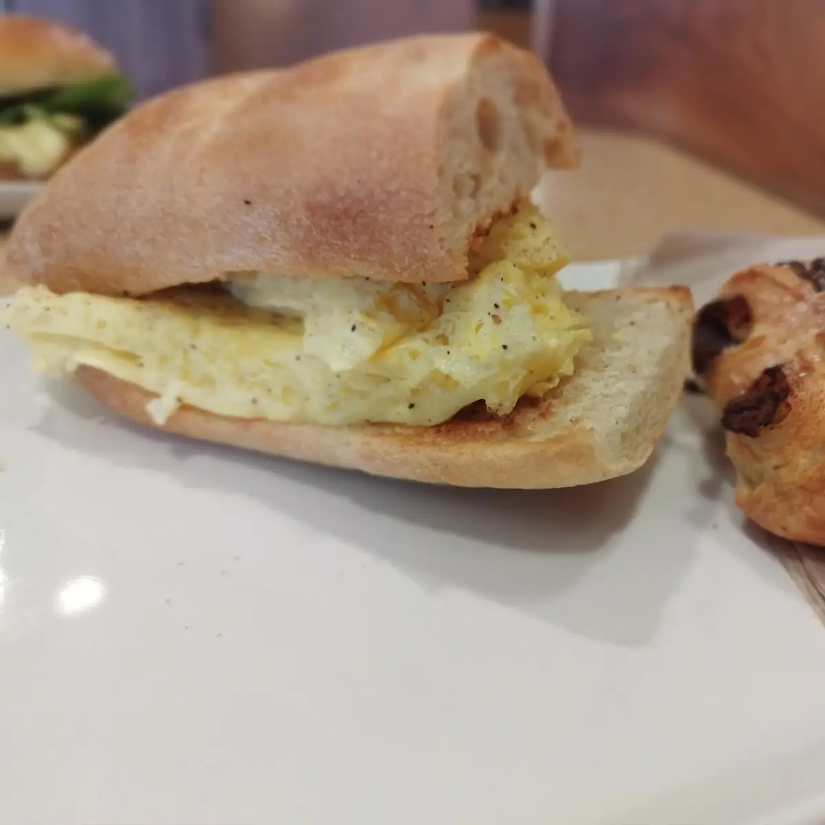 Scrambled Eggs Sandwich Chocolate Croissant Latte