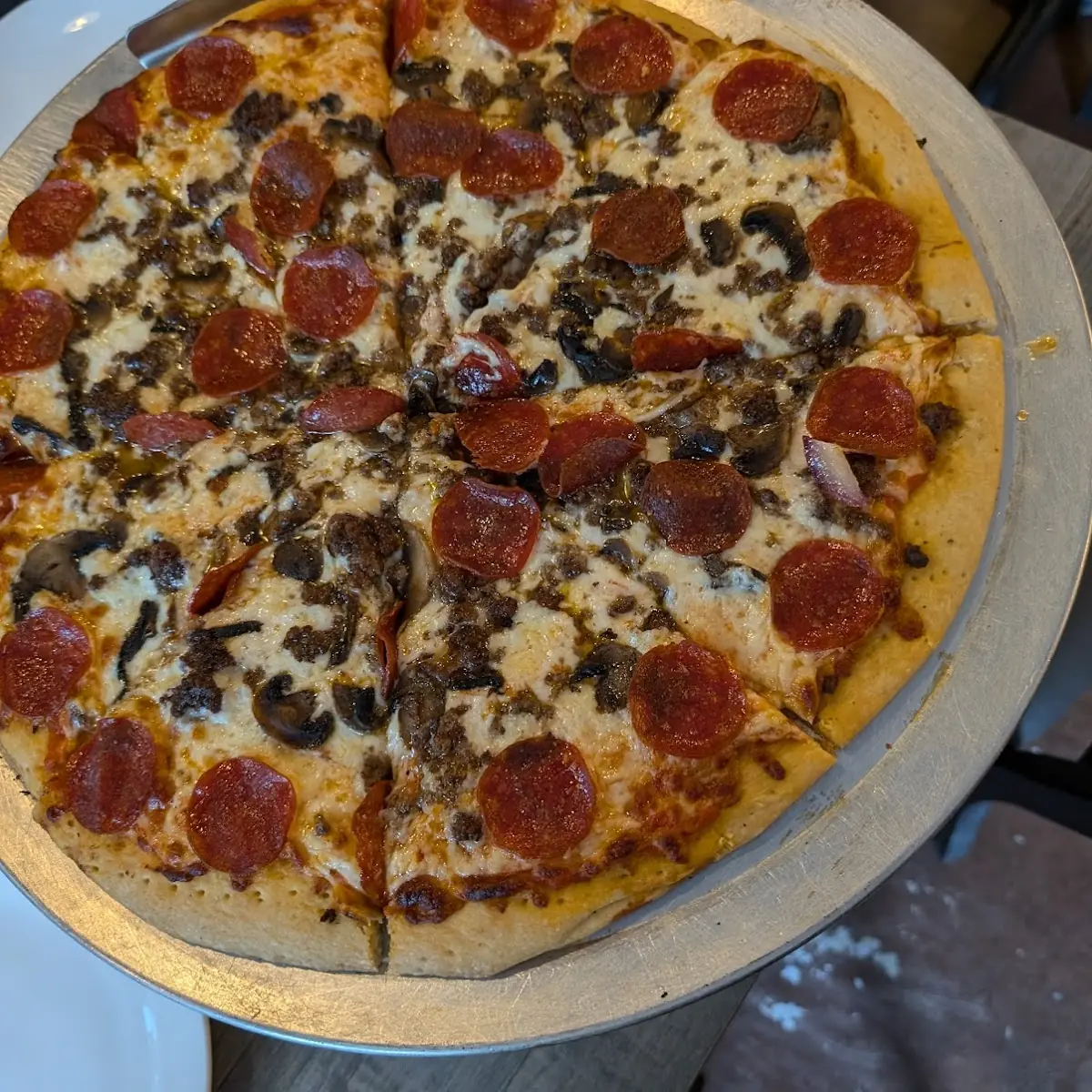 Pepperoni Ground Beef Mushroom Pizza
