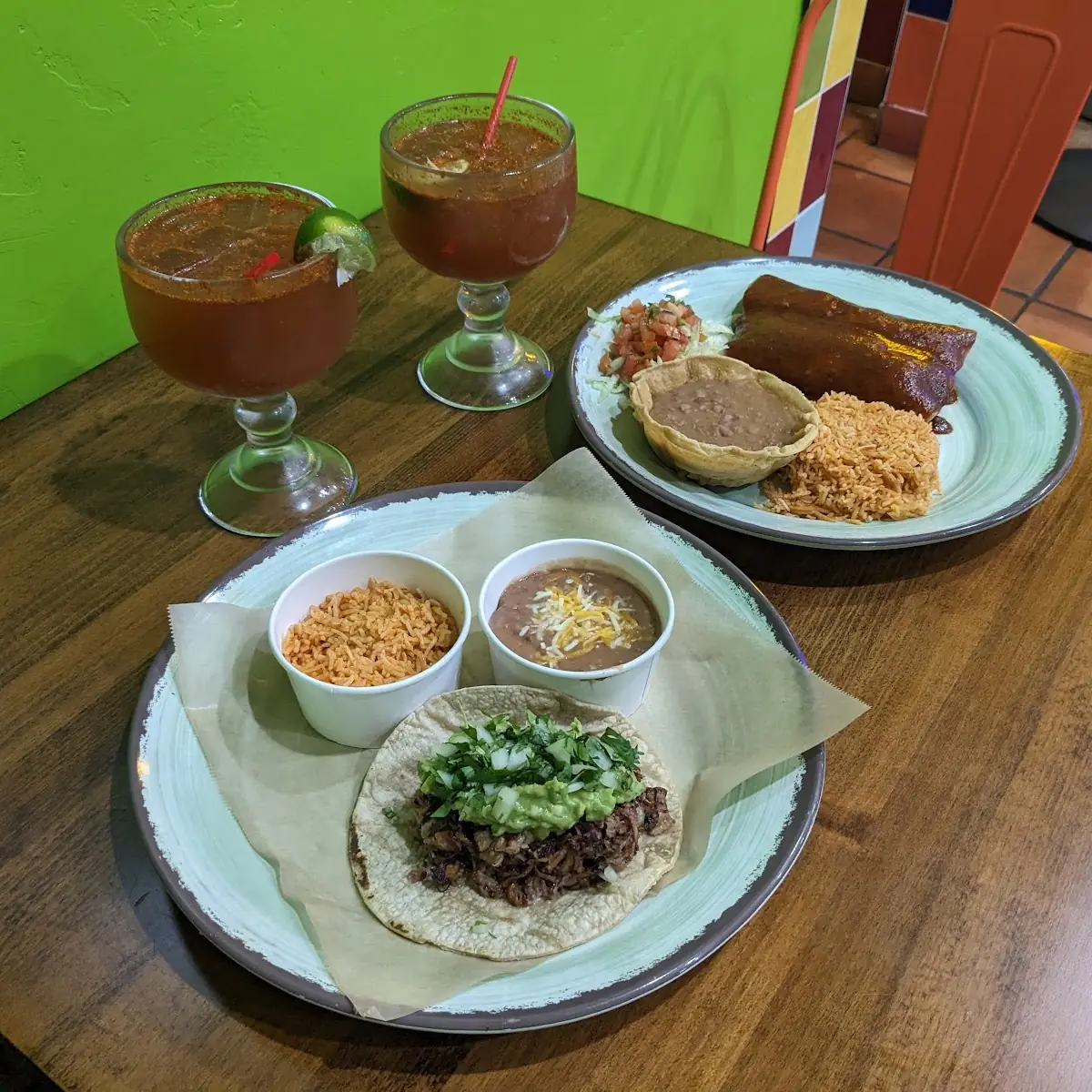 Carnitas Taco Plate and Beef Enchilada