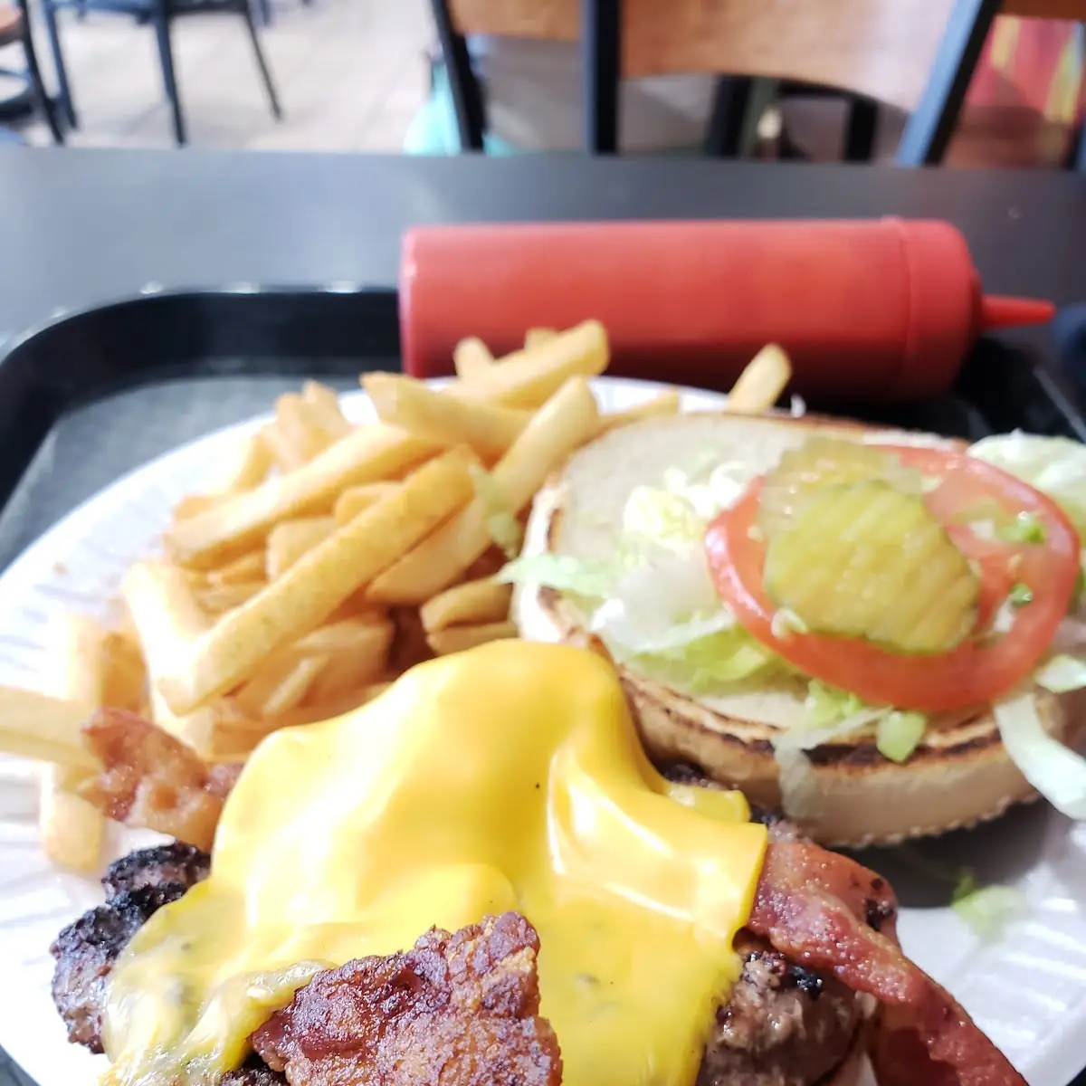 Bacon Cheese Burger and Fries