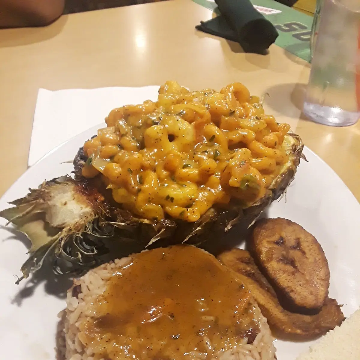 Shrimp Mac & Cheese in a Half Pineapple