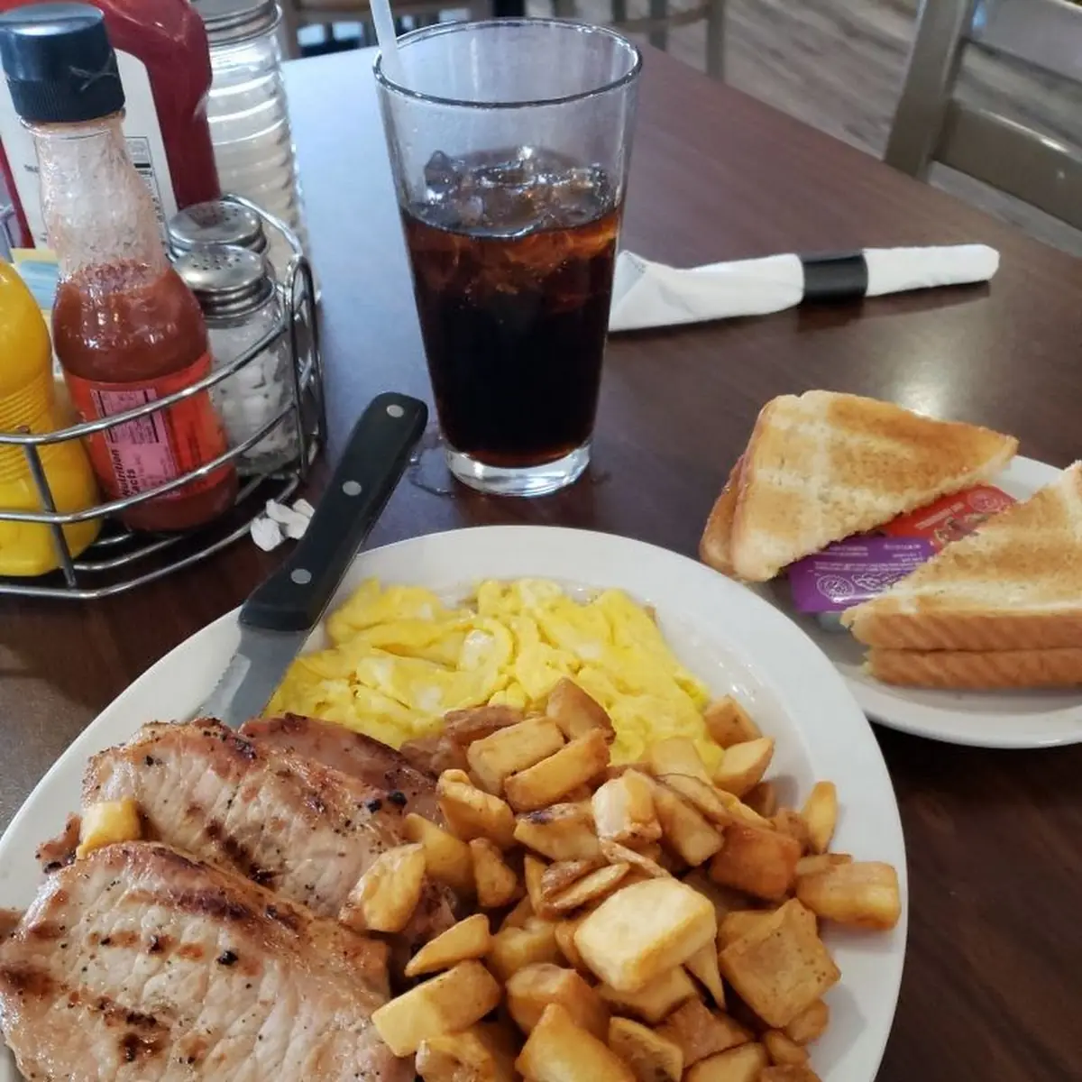 Grilled Pork Chops and Eggs Home Fries