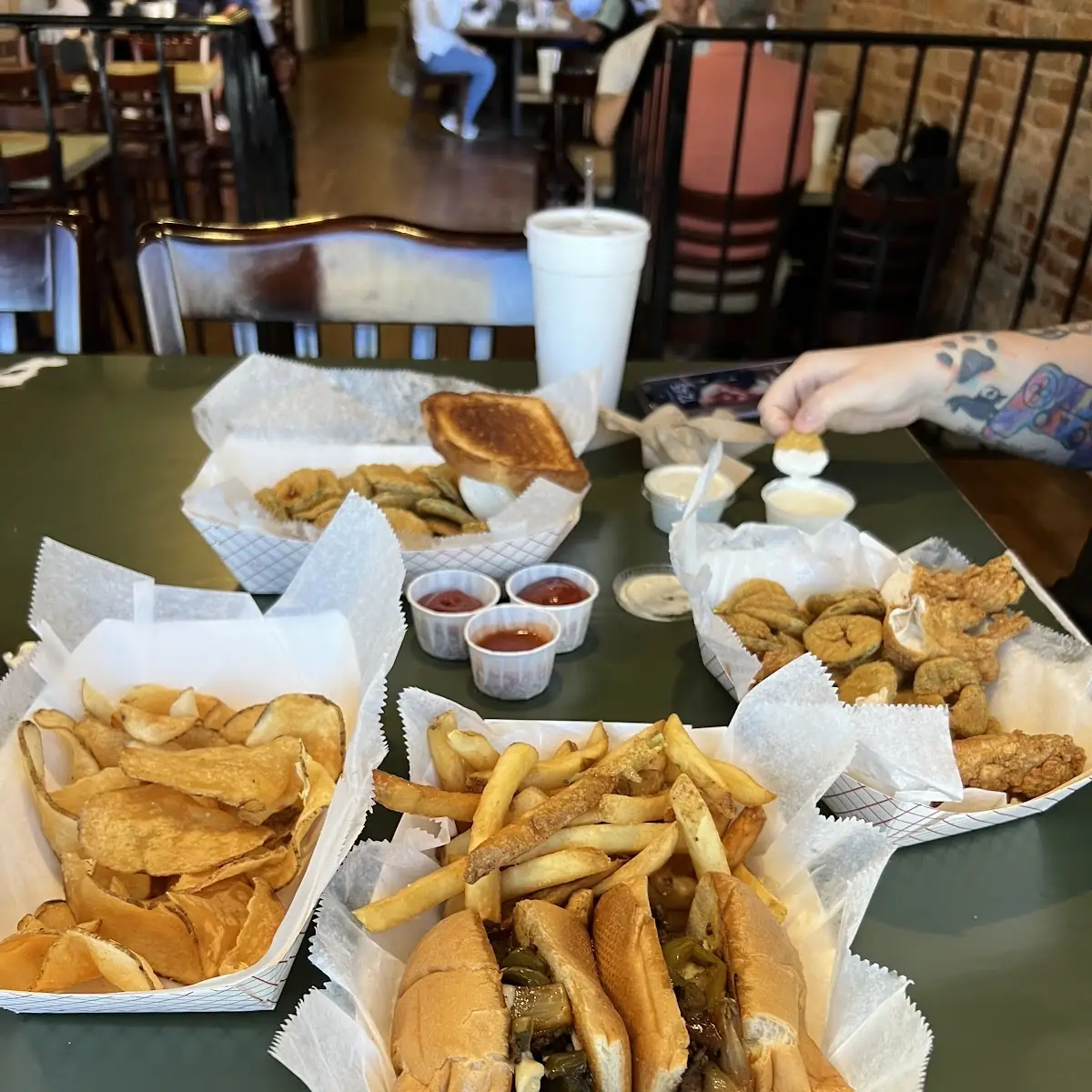 Philly Steak Sandwich and Fried Pickles