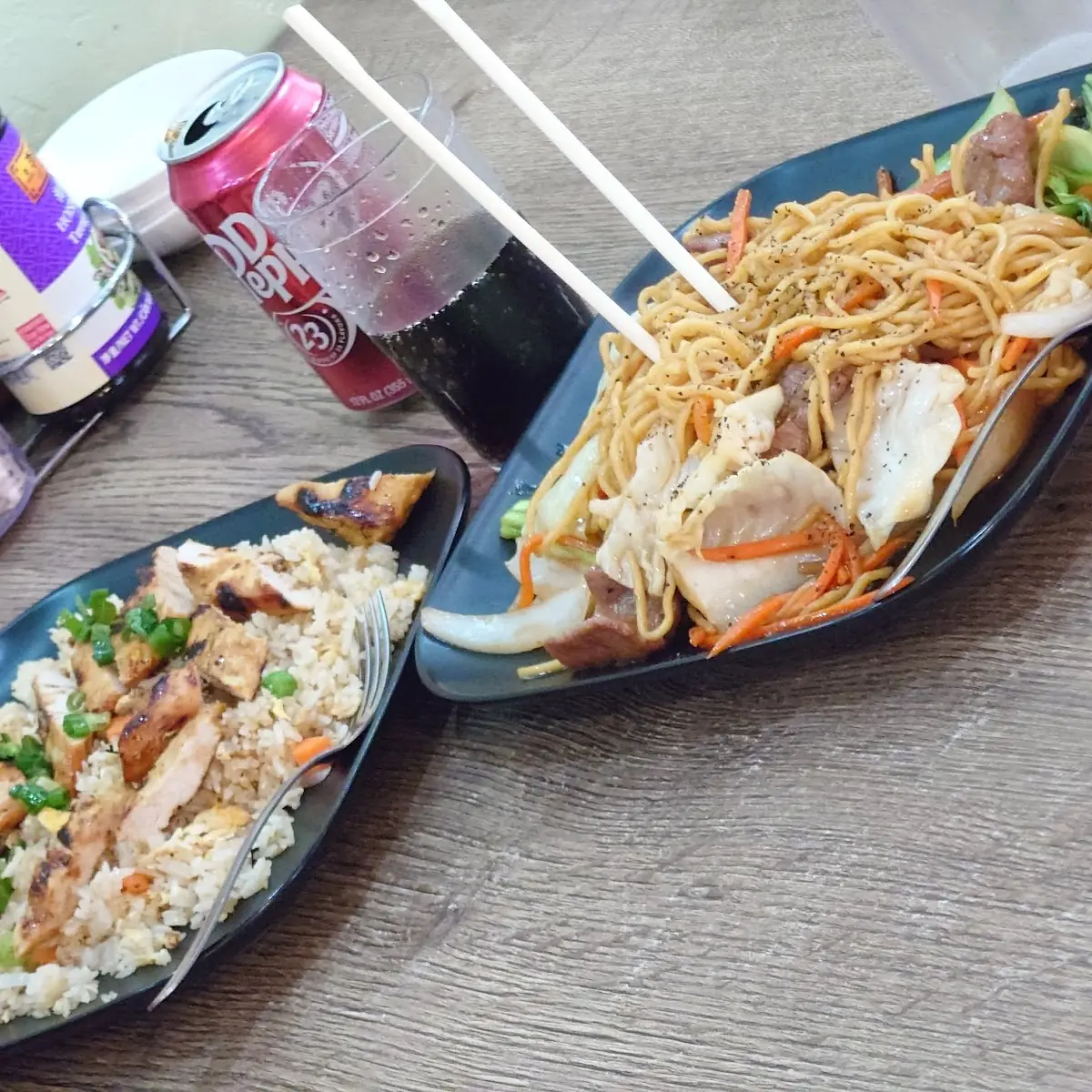 Beef Chow Mein & Chicken Fried Rice