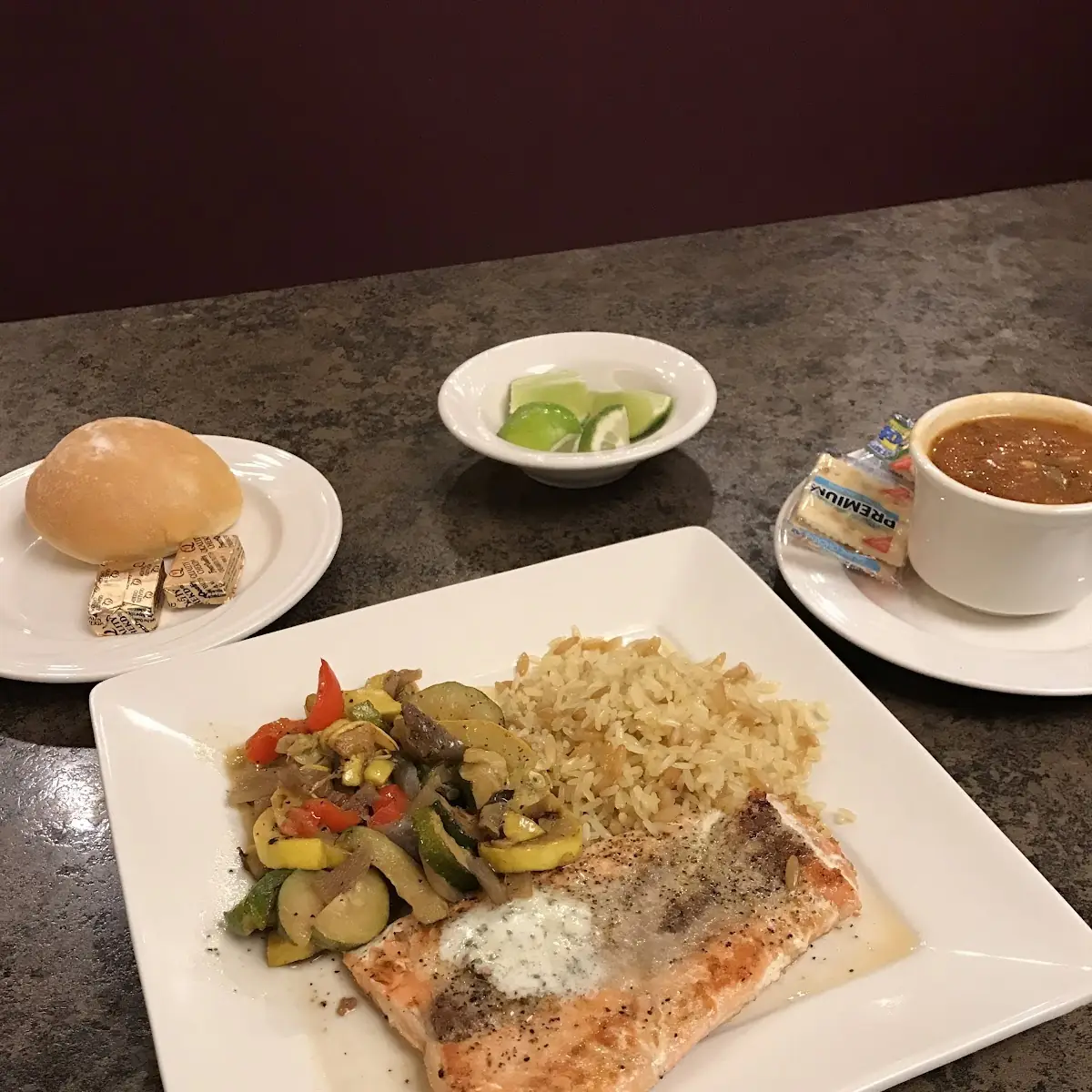 Grilled Salmon with Vegetable Soup