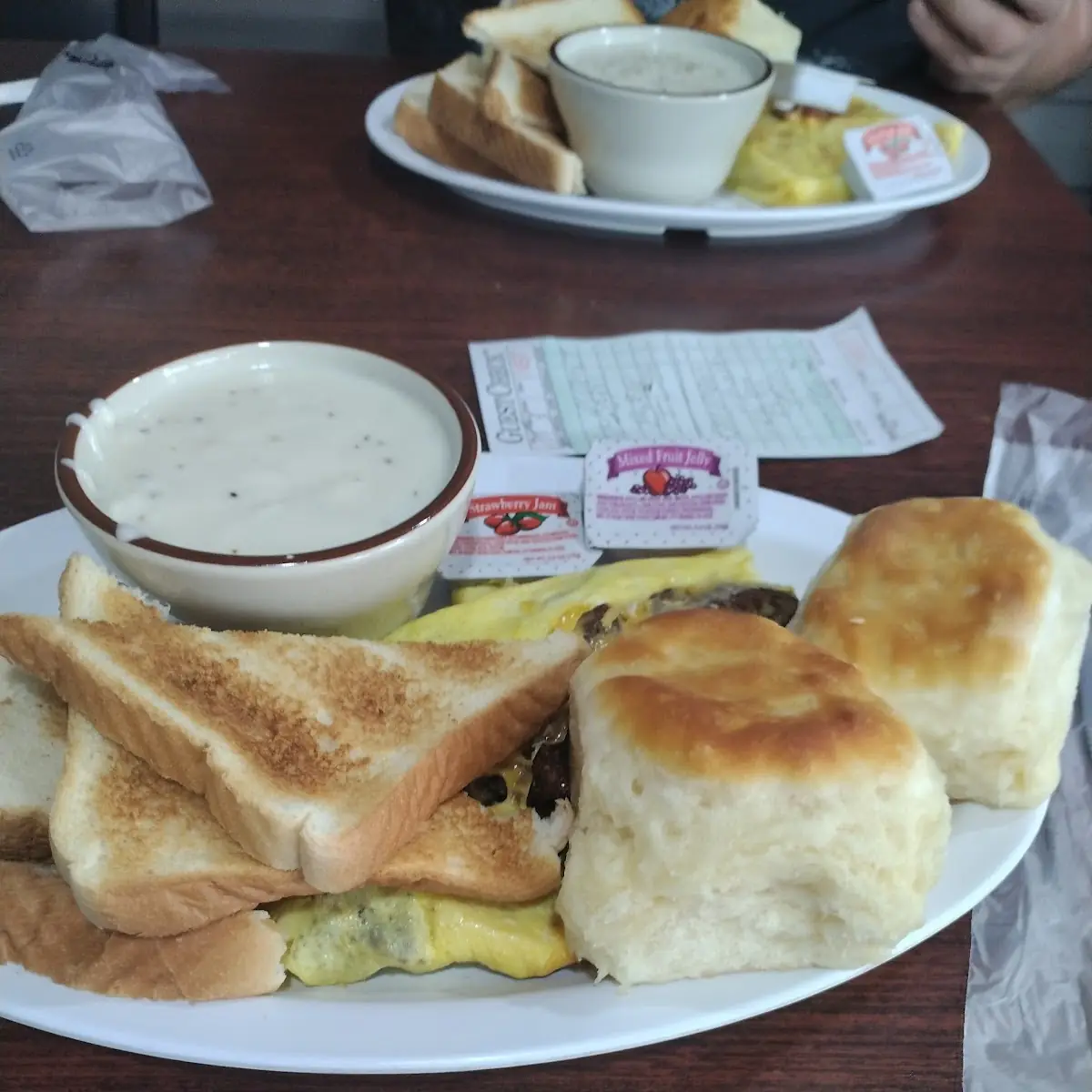 Sausage and Cheese Omelette Biscuits and Gravy