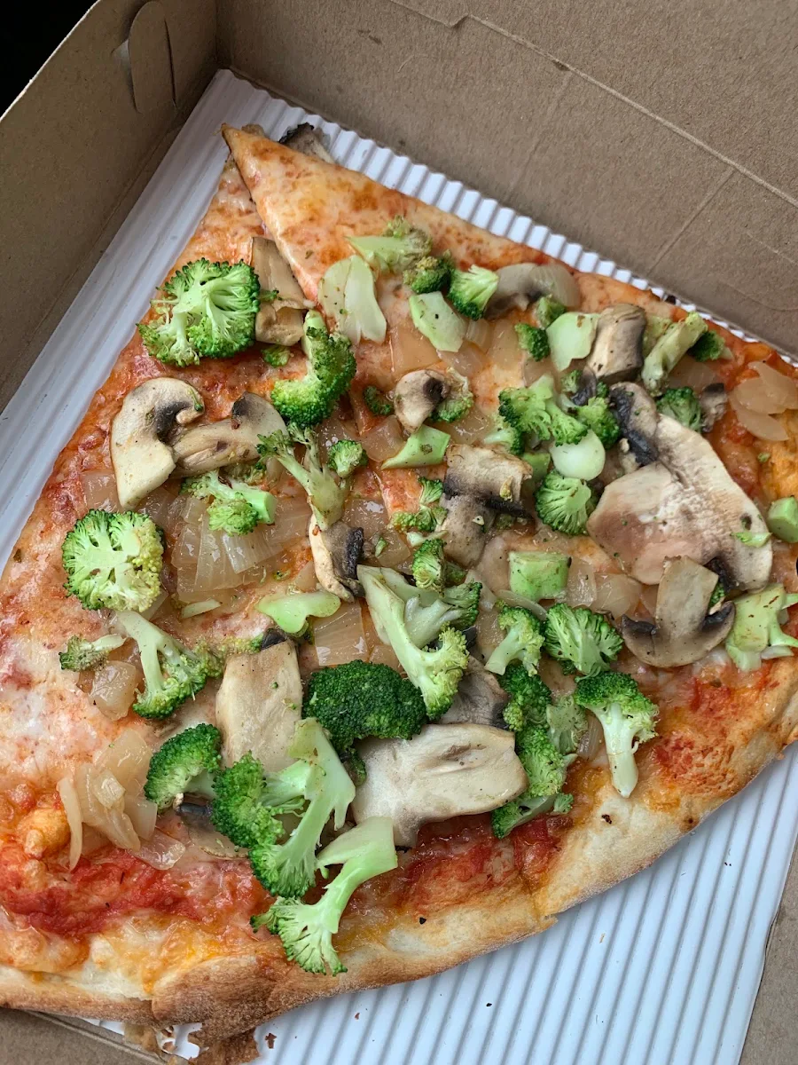 Cheese Pizza with Broccoli Mushrooms and Onions