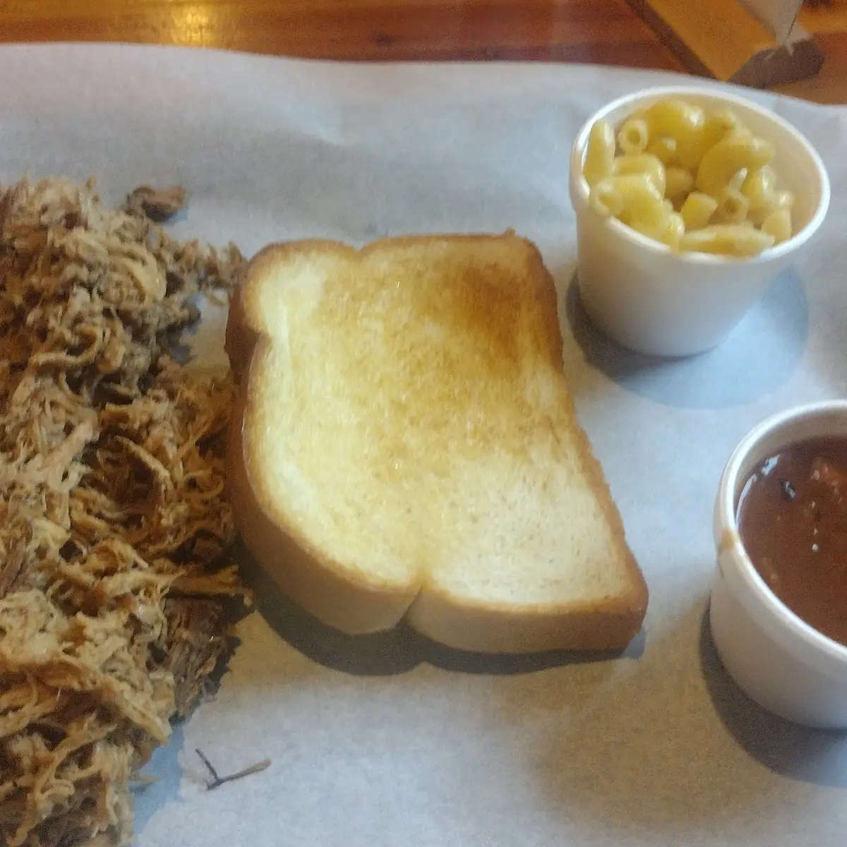 Pulled Chicken Mac and Cheese and Baked Beans