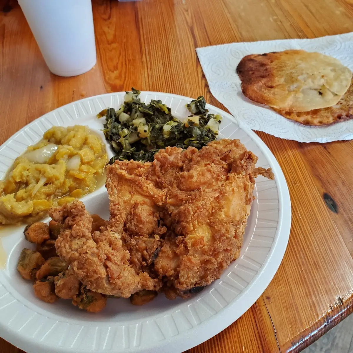 Fried Chicken Peas Greens