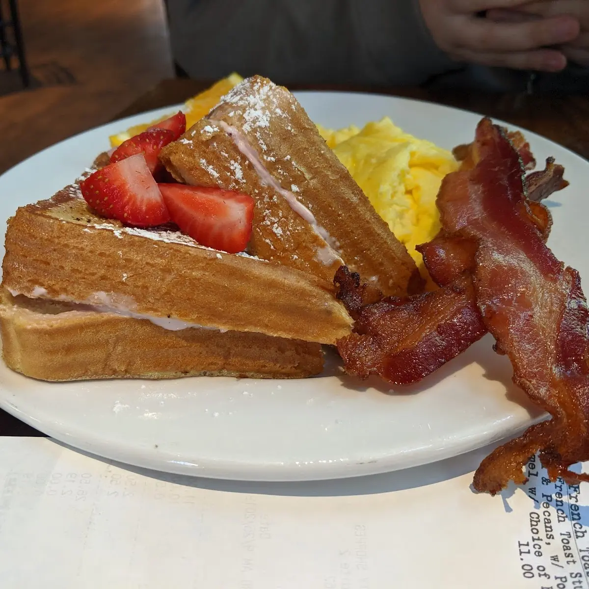 Belgian Waffle Scrambled Eggs with Cheese and Home Fries