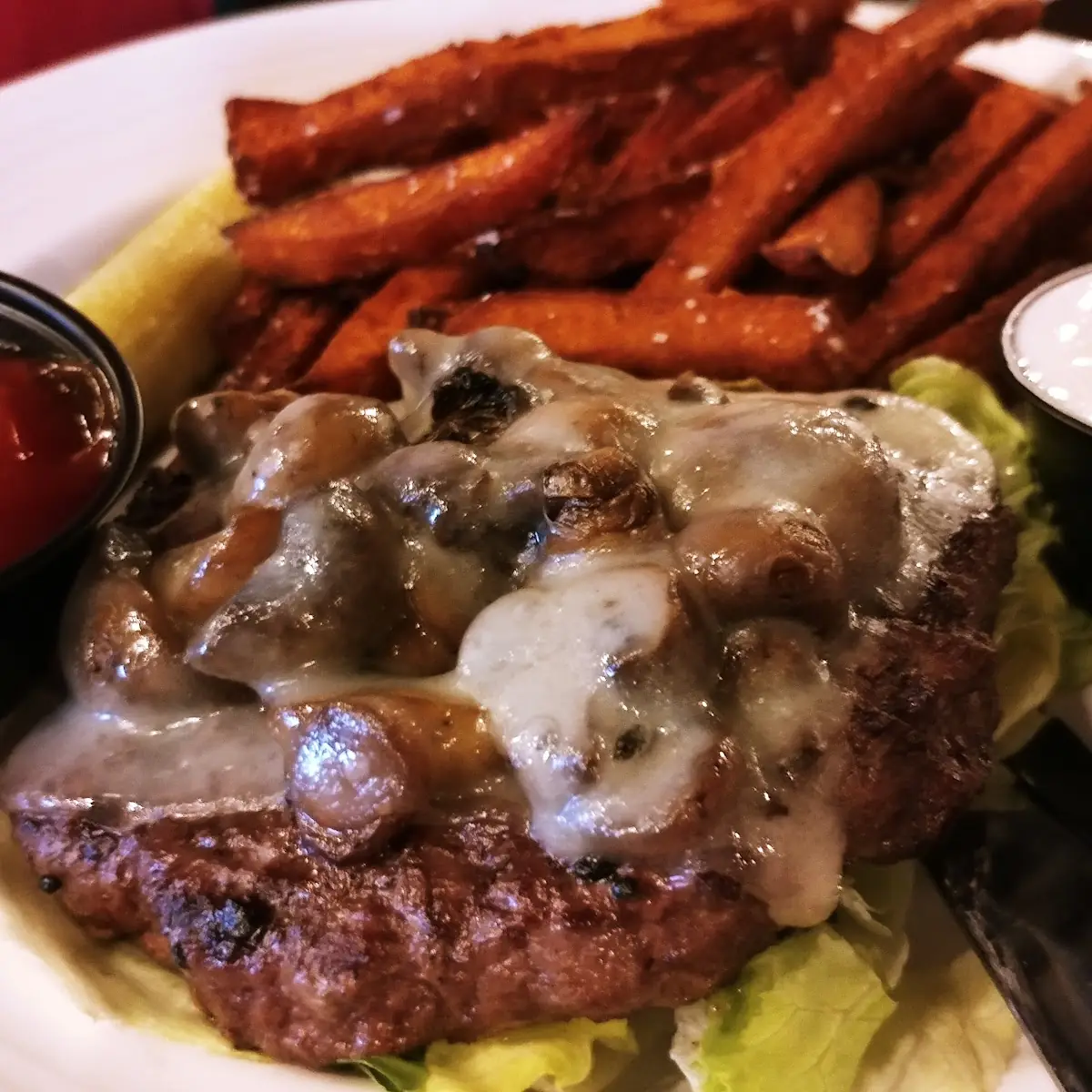 Open Face Mushroom Swiss Burger