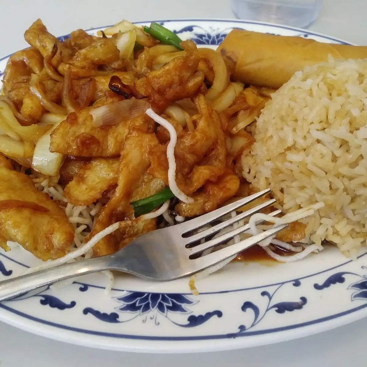 Mongolian Chicken with Rice and Spring Roll