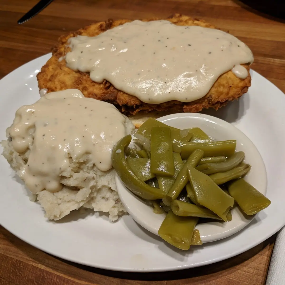 Chicken Fried Steak Mashed Potatoes with Gravy and Broccoli and Cheese