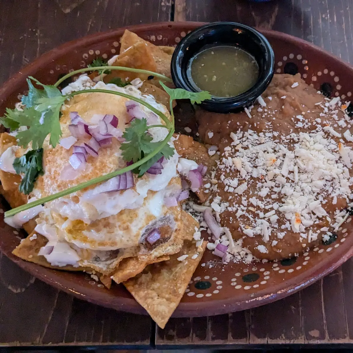 Chilaquiles Rojos with Chorizo Scrambled Eggs