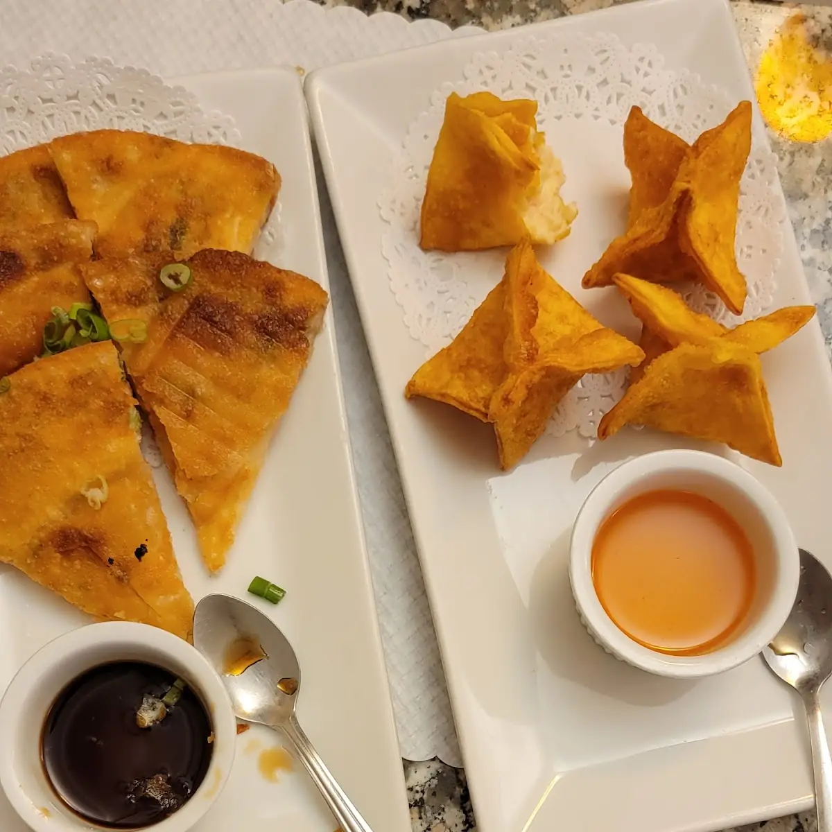 Scallion Pancake and Crab Rangoon