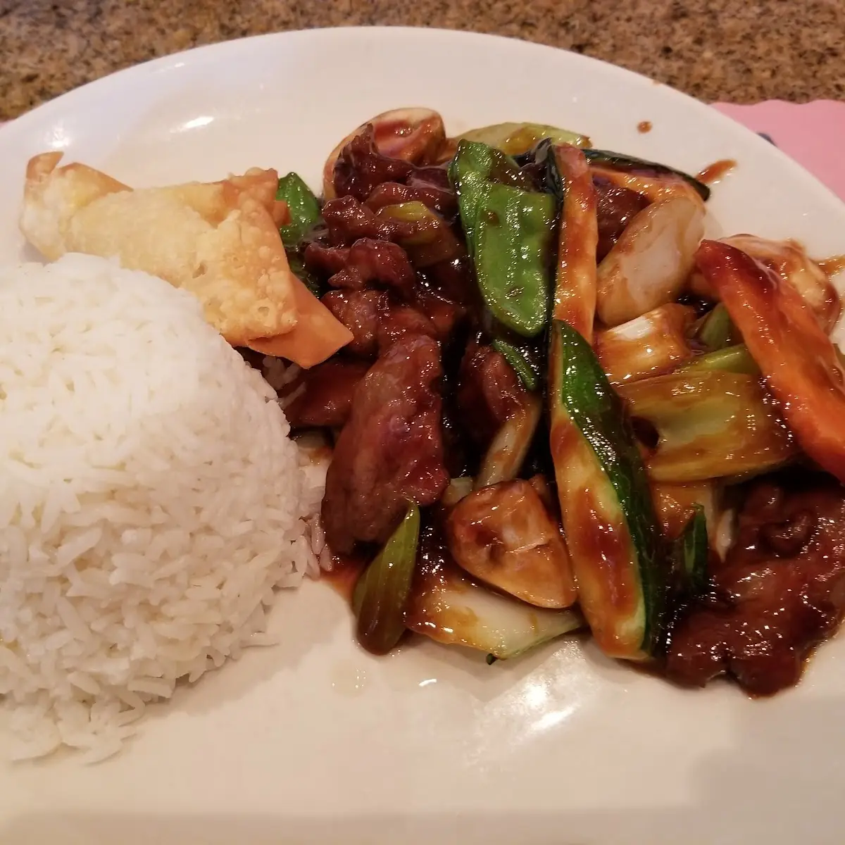 Beef with Mixed Vegetables Crab Rangoon