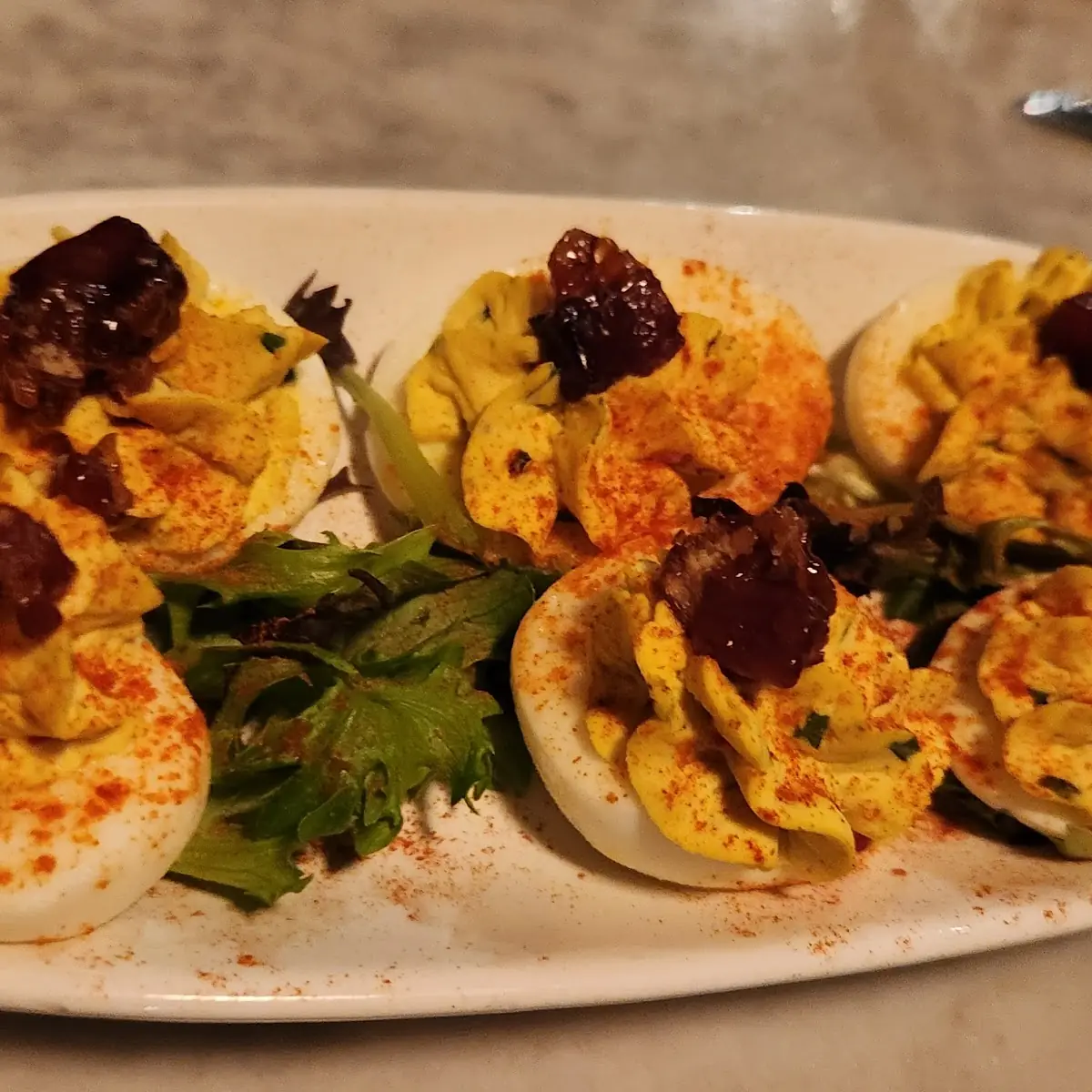 Deviled Eggs & Bacon Brittle
