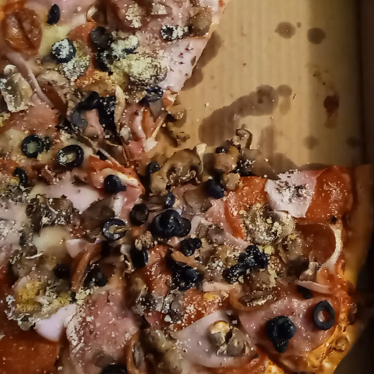 All Meat Plus Mushroom and Olive Pizza