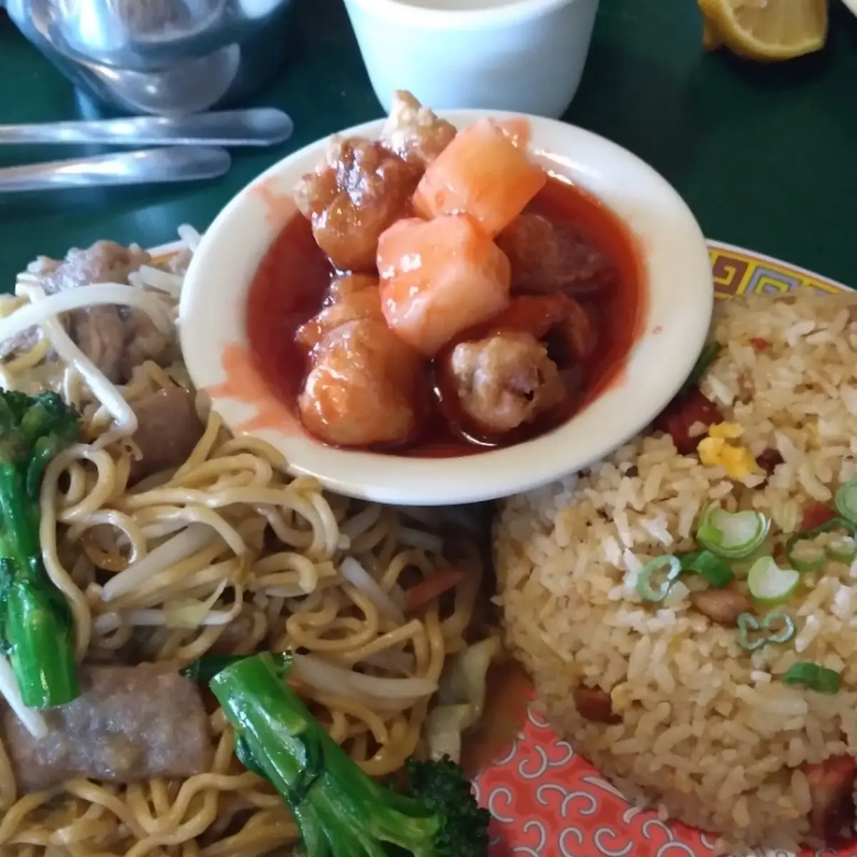 Sweet Sour Pork and Beef Chow Mein
