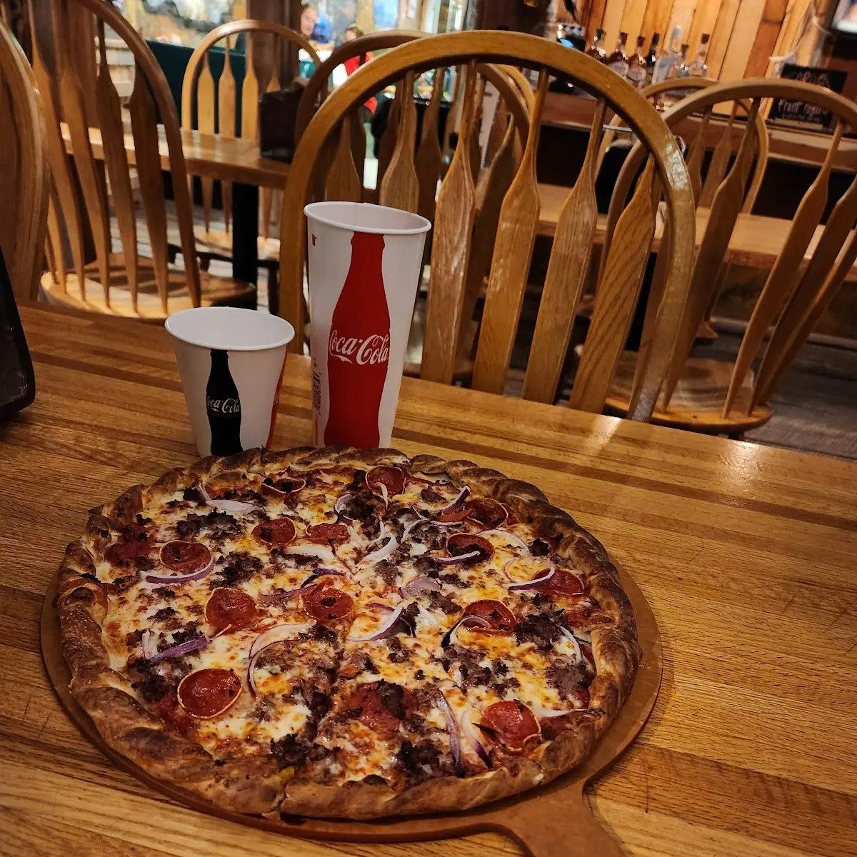 14 Thin Crust with Hamburger Pepperoni and Onion Pizza