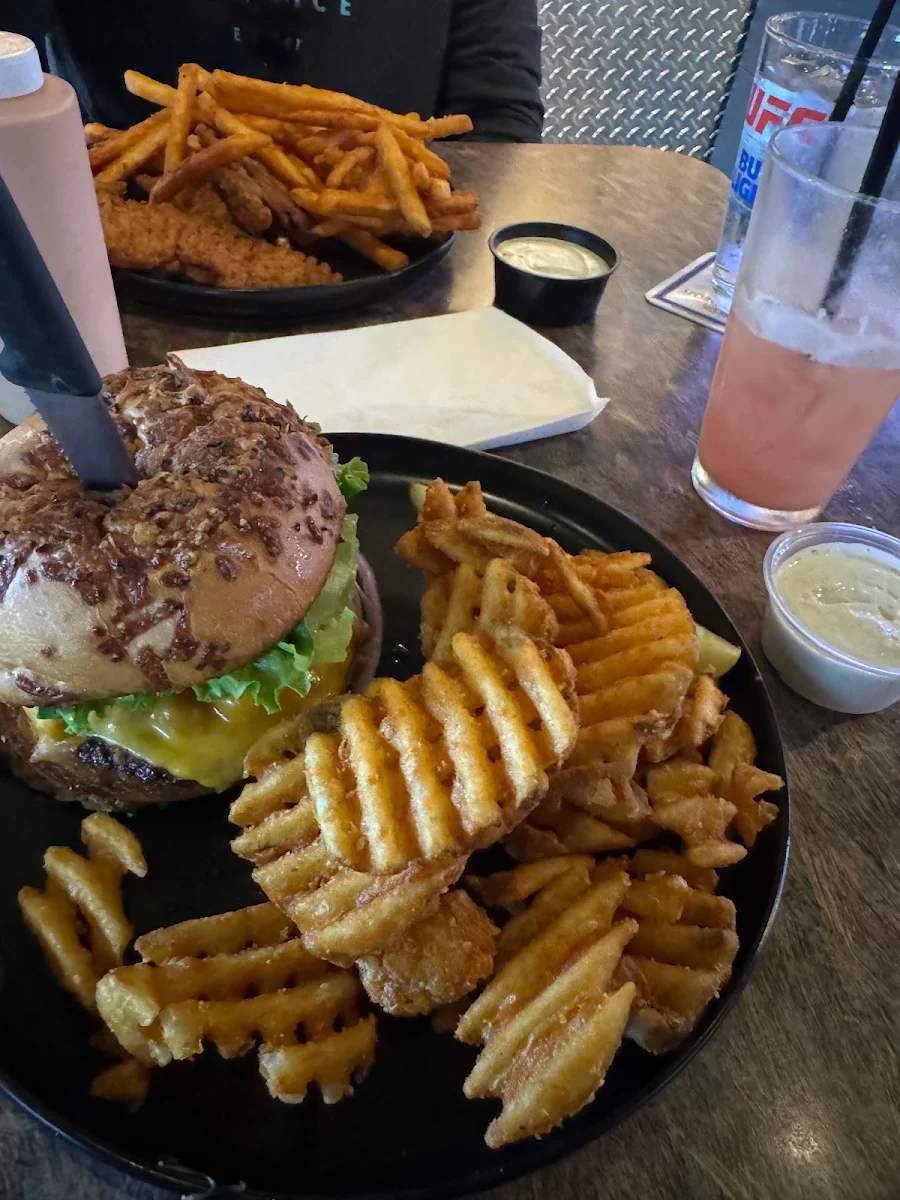 Bacon Cheese Burger with Waffle Fries