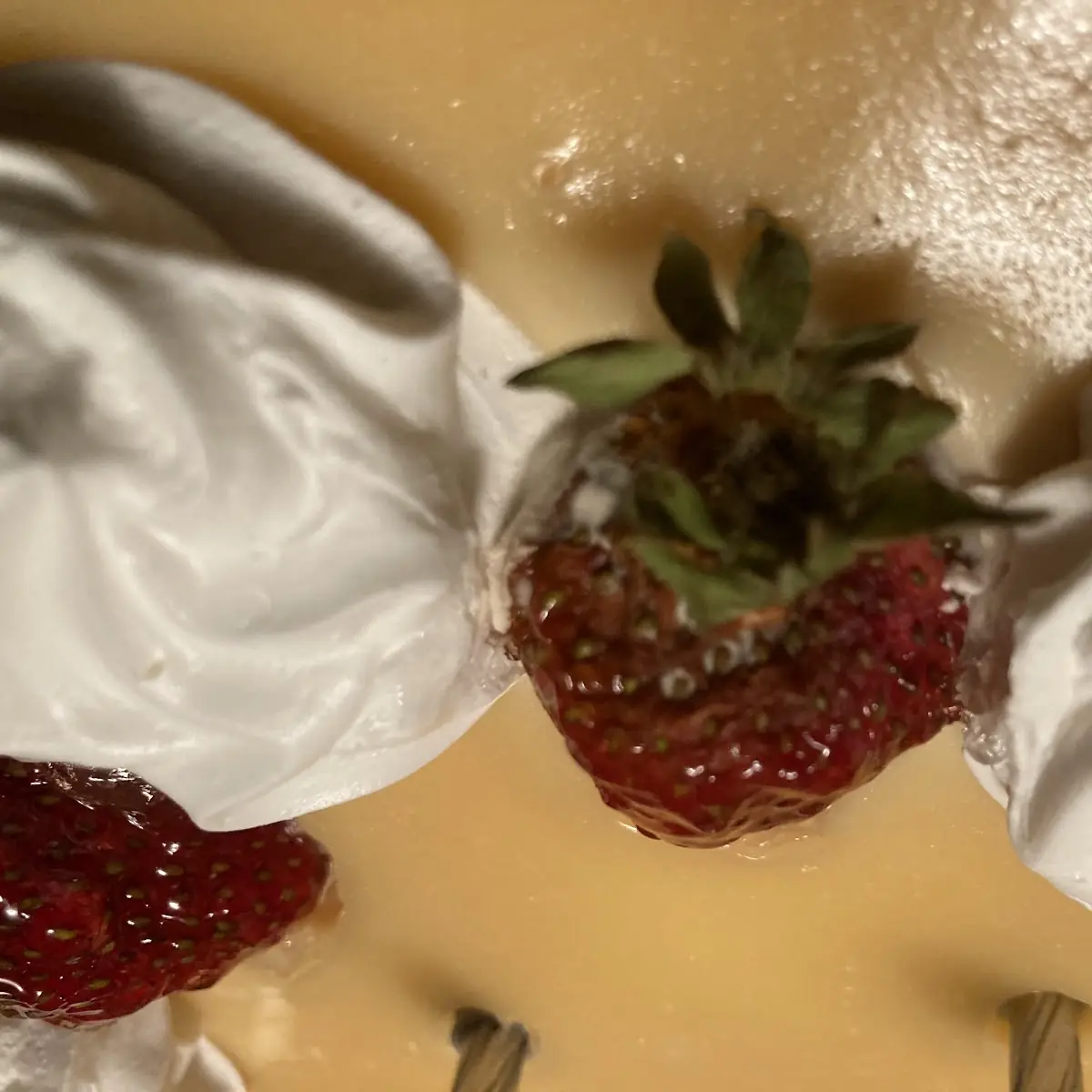 Rotten Strawberries over Passion Fruit Cheese Cake