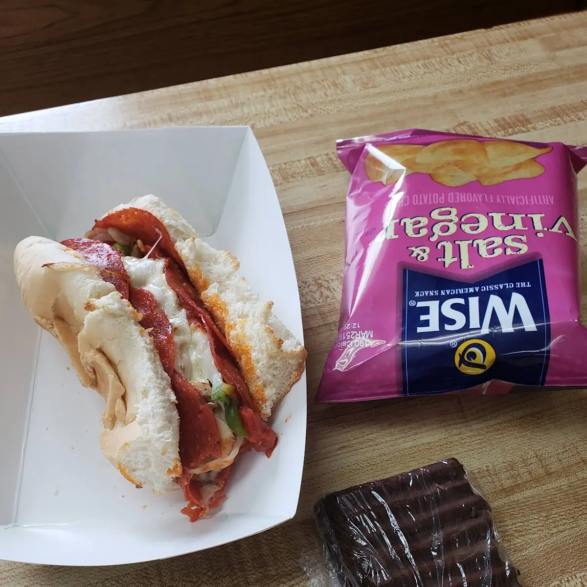 Pizza Sub with a Brownie and Salt and Vinegar Chips