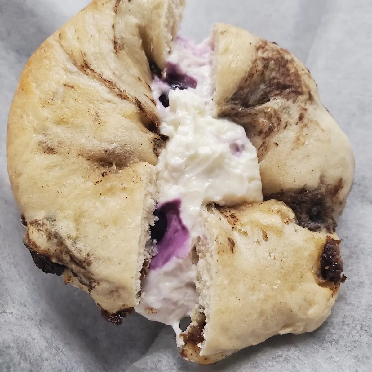 Cinnamon Raisin Bagel with Blueberry Cream Cheese