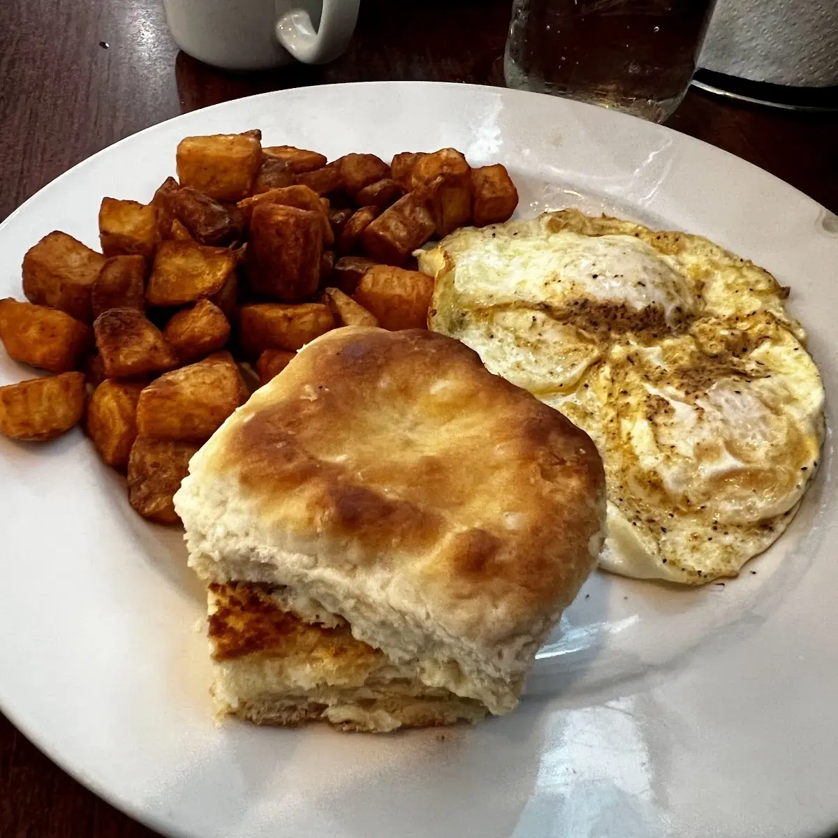 Eggs Home Style Potatoes and Biscuit