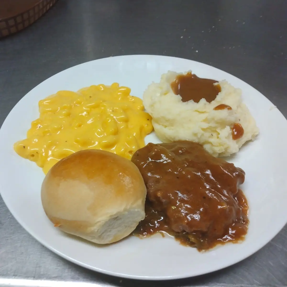 Hamburger Steak Mashed Potatoes and Gravy and a Side