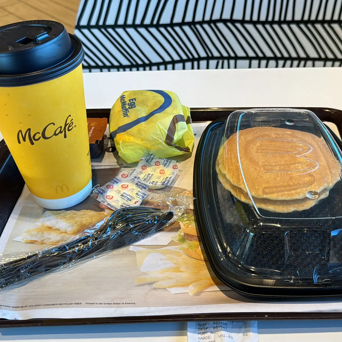 Hot Cakes Egg Mcmuffin and a Large Coffee