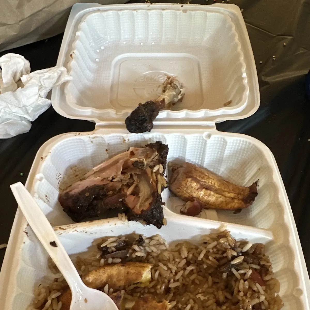 Brown Stewed Chicken with Jerk Sauce on Rice