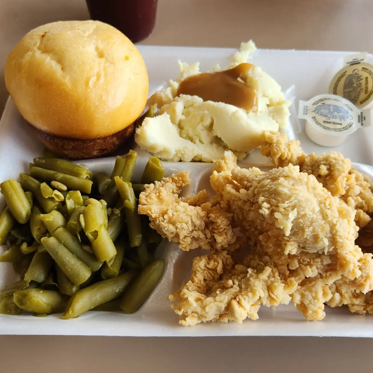 Fried Chicken and Pinto Beans and Green Beans